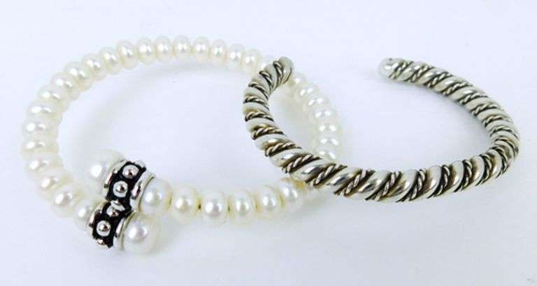 Sterling Silver Cuff & Pearl Bracelet