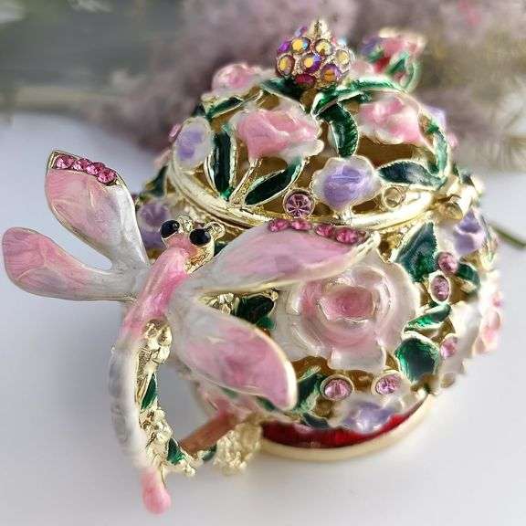 Hand-Painted Teapot Trinket Box with Rhinestones