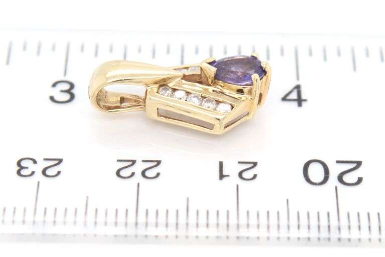 Lovely 14K YG Tanzanite & Diamond Pendant