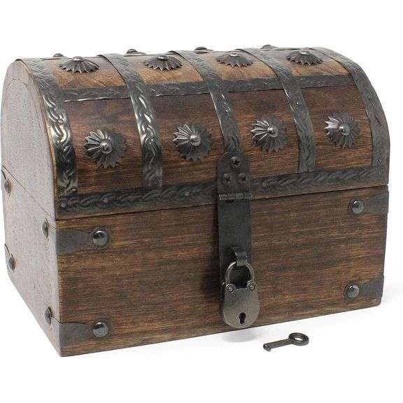 Seafarer's Wooden Treasure Chest with Lock and Key
