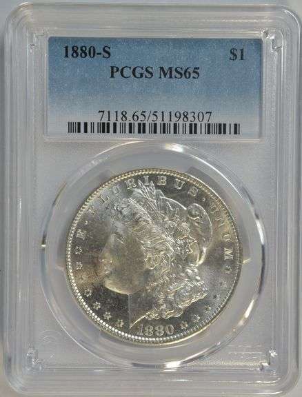 Premium Quality Gem BU 1880-S Morgan Silver Dollar. PCGS MS65
