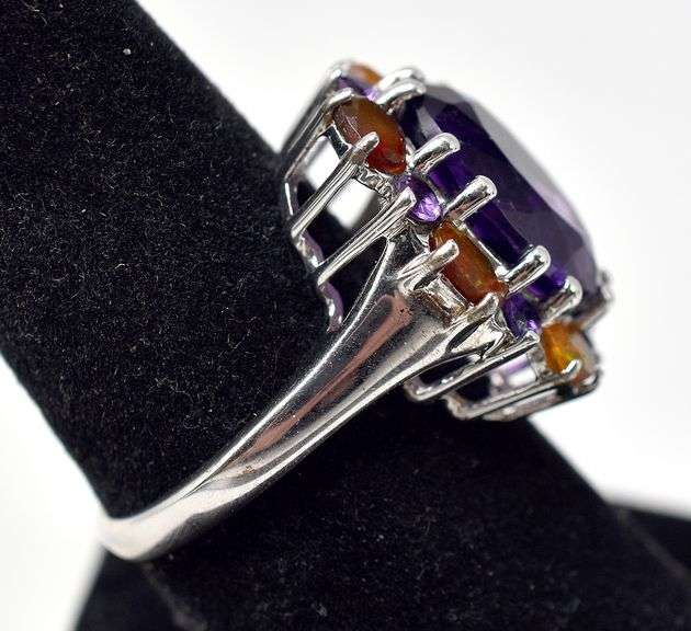 Amethyst and Opal Gemstone Ring in Sterling Silver 6.3grams Size 7 3/4