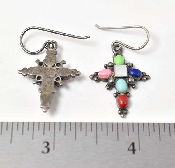 Multi-Gemstone Cross Earrings in Sterling Silver