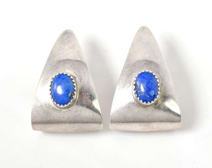 Triangular Earrings with Lapis Lazuli in Sterling Silver 6.4grams