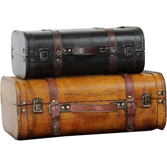 2 Storage Suitcases with Rustic Leather