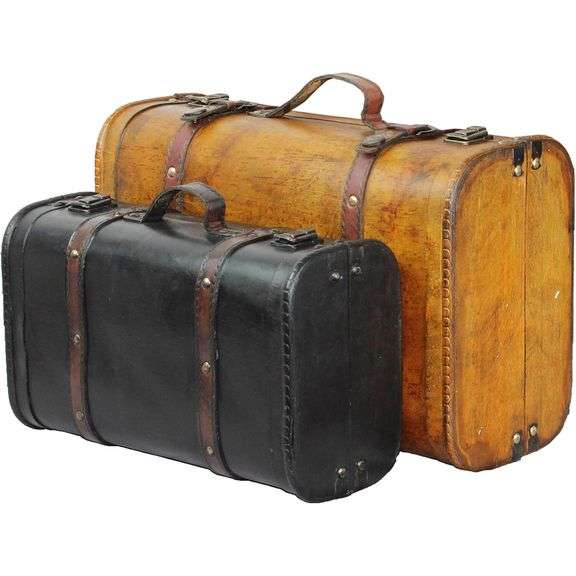 2 Storage Suitcases with Rustic Leather