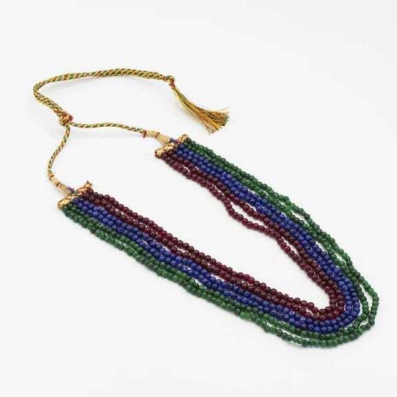 Beautiful Mined From The Earth 324 Ctw. 6 Strand Natural Ruby Emerald Blue Sapphire Necklace