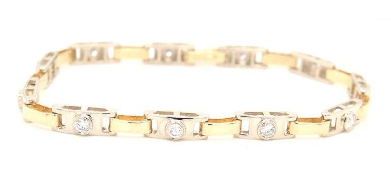 14kt White and Yellow gold 1cts round brilliant cut diamond bracelet