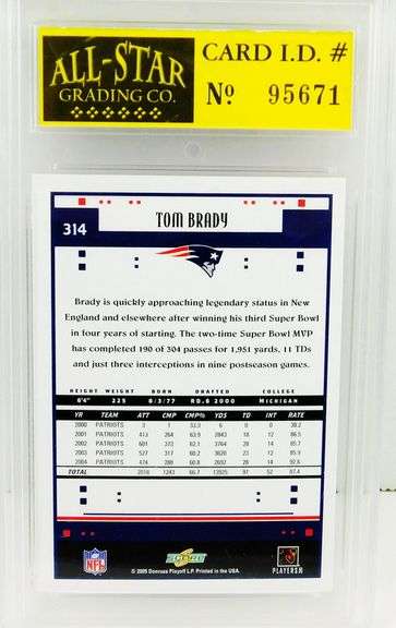 Tom Brady 2005 Donruss Football Card, 10 Mint
