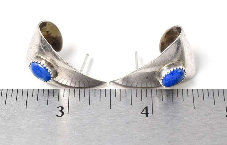 Triangular Earrings with Lapis Lazuli in Sterling Silver 6.4grams