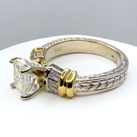 Ladies 14k White & Yellow Gold Princess Cut Diamond Engagement Ring