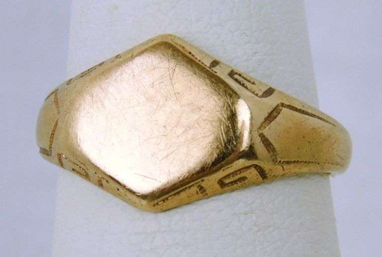Deco 10K Gold Signet Ring, Size 6