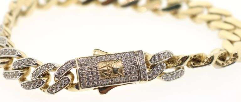 Stunning 14kt Gold Plated Cuban Link Chain with Cubic Zirconia - 8" Length