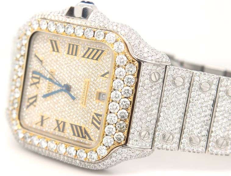 Cartier Santos 2 tone watch with after markets diamonds