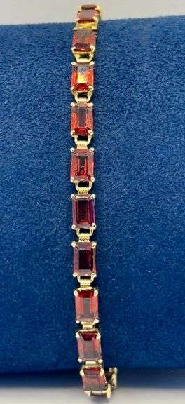 14K Yellow Gold Emerald Cut Garnet Tennis Bracelet