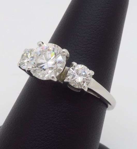 GIA Certified 2.11CTW Three Stone Diamond Ring in White Gold