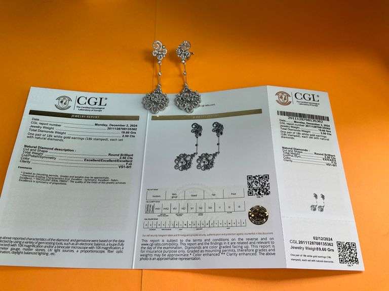 CERTIFIED 18K VINTAGE DIAMOND DANGLE EARRINGS