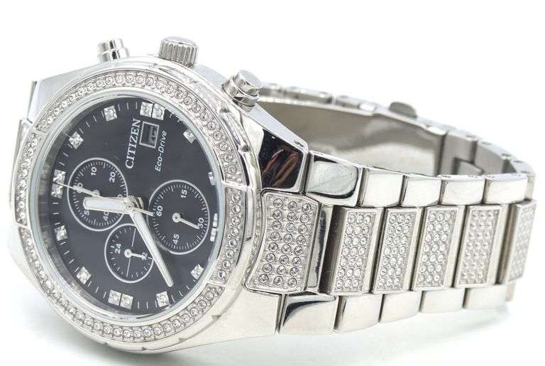 Citizen Eco-drive crystal accents black dial quartz watch