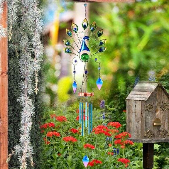 Large Solar Peacock Wind Chimes