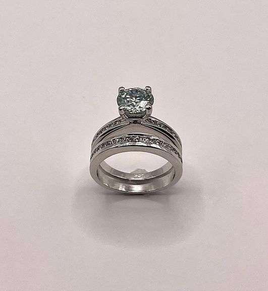 Large 3.7 Ct  VVs1 Lab Simulated Diamond 2 Band Engagement  Ring Set