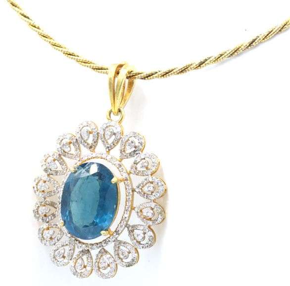 Absolutely Ravishing 14K Yellow Gold Over Sterling Silver 5.20CTS Blue Sapphire & 1.90CTW Diamond Ne