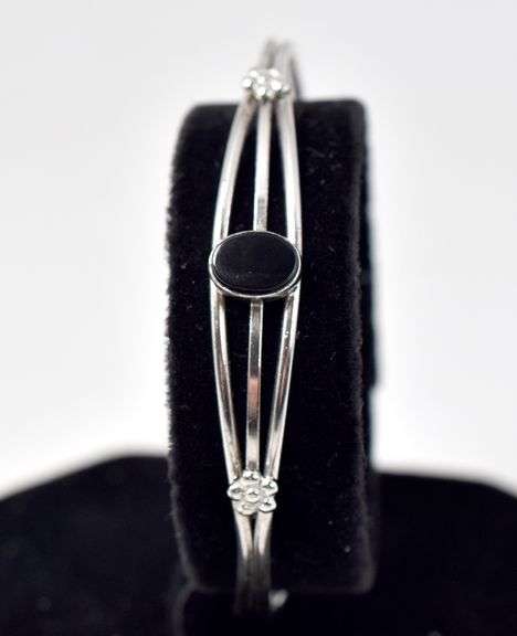 Black Onyx Gemstone Cuff Bracelet in Sterling Silver