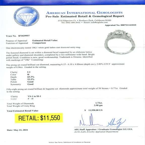 18K WHITE GOLD DIAMOND RING 1.73 C.T.W.