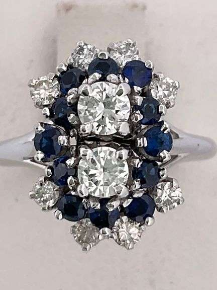 CERTIFIED 18K WHITE GOLD DIAMOND AND SAPPHIRE RING