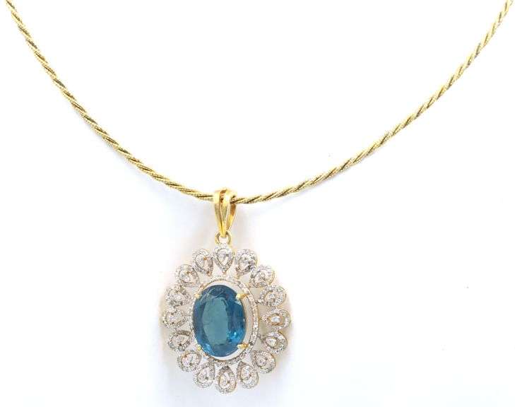Absolutely Ravishing 14K Yellow Gold Over Sterling Silver 5.20CTS Blue Sapphire & 1.90CTW Diamond Ne
