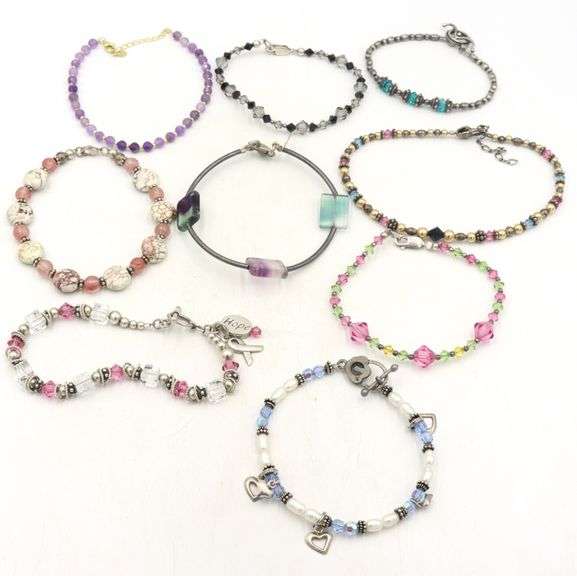 Group lot of 9 Vintage 925 sterling silver crystal beads bracelets