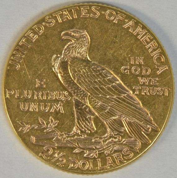 Real lustrous 1912 US $2.50 Indian Gold Piece. Better date