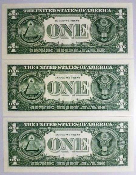 (3) Superb Crisp 2017 $1 Dollar Star Notes Kansas City - Consecutive Low Serial Numbers!
