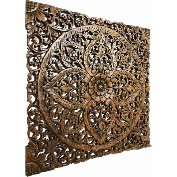 Artist Carved Teak Wood Wall Art 24"x24"