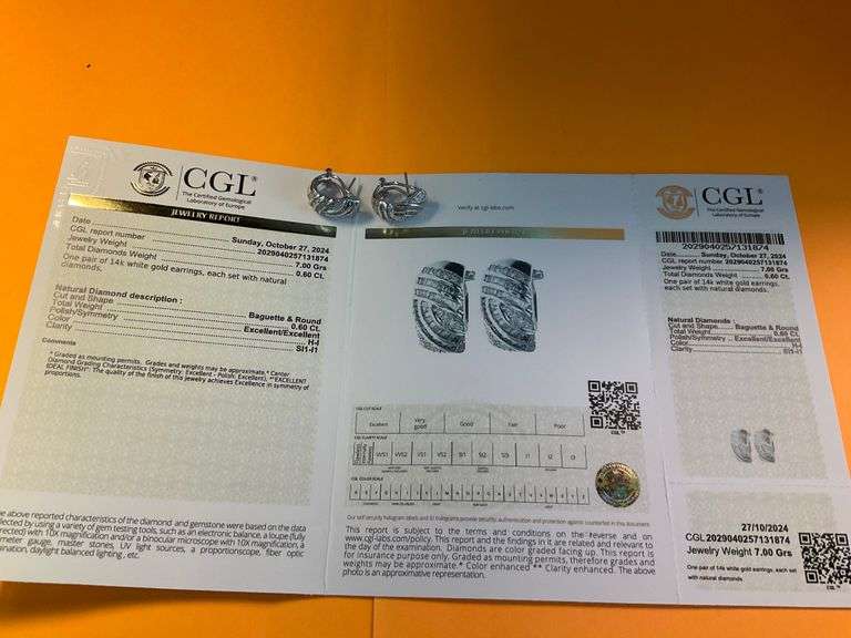 CERTIFIED BRAND NEW 14K WHITE GOLD DIAMOND EARRINGS