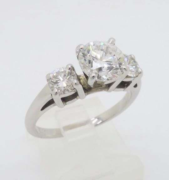 GIA Certified 2.11CTW Three Stone Diamond Ring in White Gold