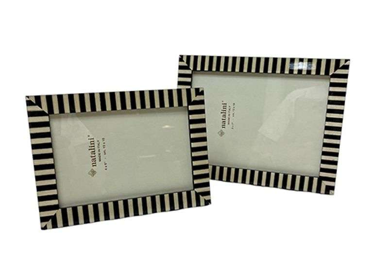 Two Italian Natalini Striped Black and White Wooden Frames
