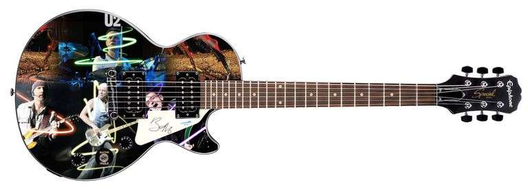 U2 Bono Signed Custom Epiphone "Neon Swirl" Graphics Guitar ACOA