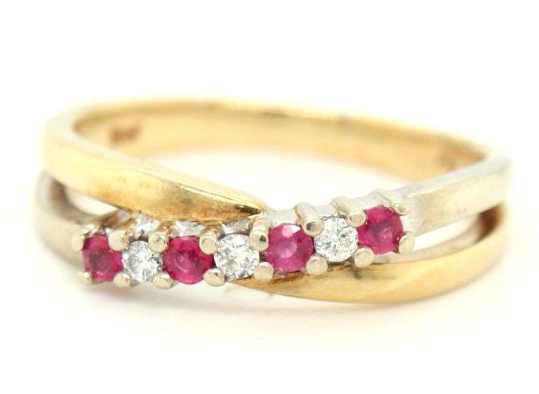 10kt Yellow gold ruby and diamond band