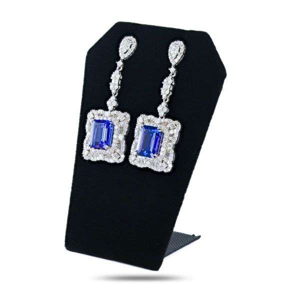 14K WHITE GOLD TANZANITE AND DIAMOND DANGLE EARRINGS 15.72 C.T.W.