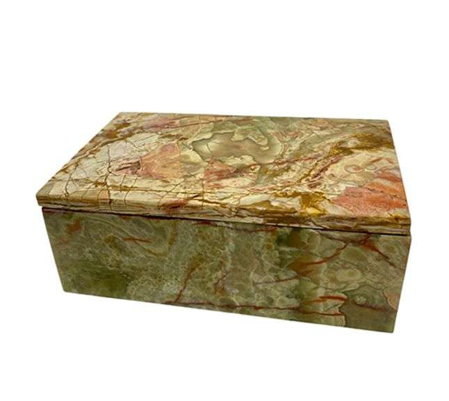 Luxury Polished Onyx Box with Earthy Tones and Exquisite Veining