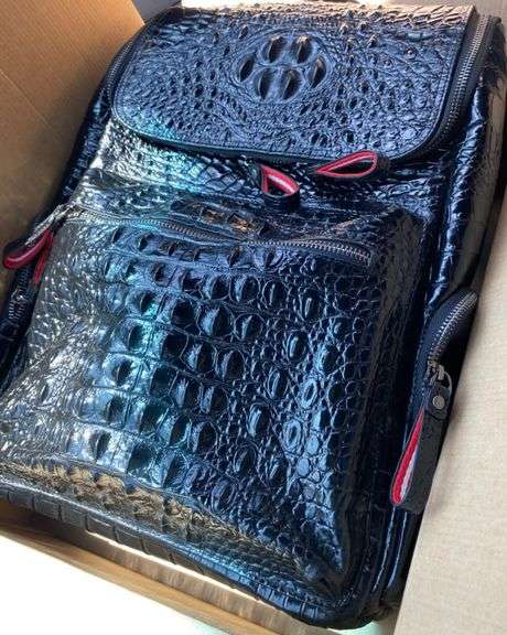Genuine Leather Backpack Crocodile Pattern