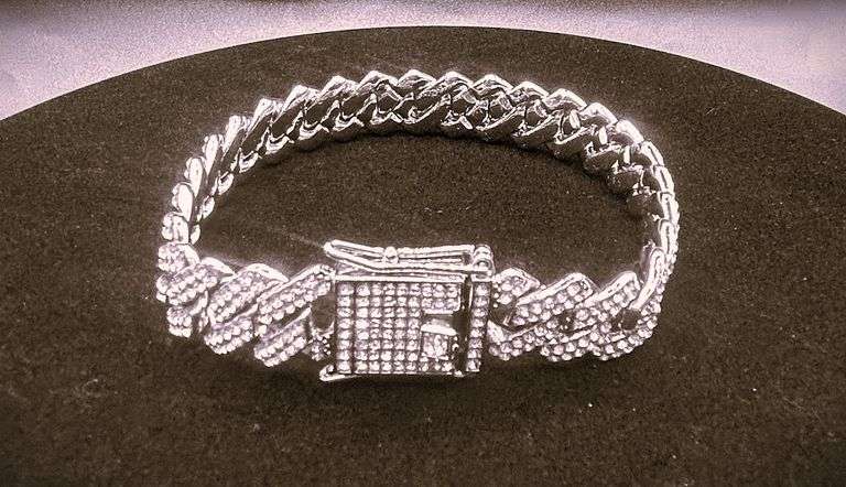 Mens 43.4 Gram 14 Kt White Gold Plated Miami Cuban Link Bracelet
