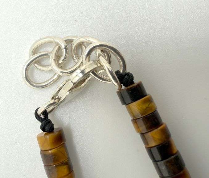 Hand made European gem stone silver braclet. Size 7"