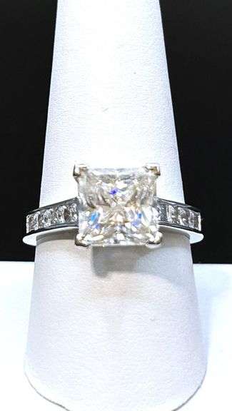 14 K White Gold Plated Huge 5 Ct Princess Cut Lab Simulated Diamond Ring