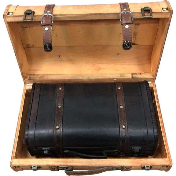2 Storage Suitcases with Rustic Leather