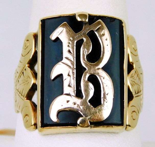 Antique 14K Large Signet Ring - B, Size 9.5
