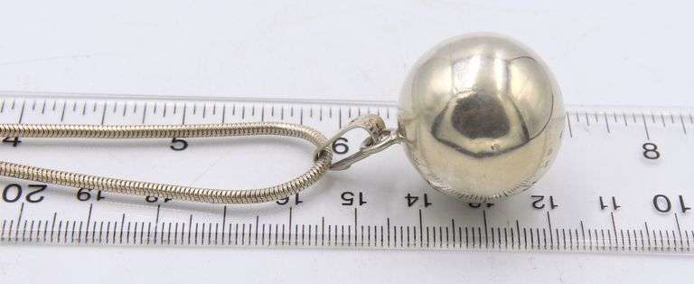 Vintage 925 Sterling Silver Ball Pendant on Chain Necklace