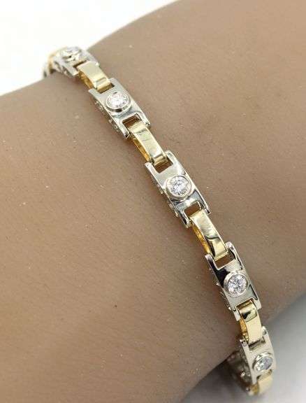 14kt White and Yellow gold 1cts round brilliant cut diamond bracelet