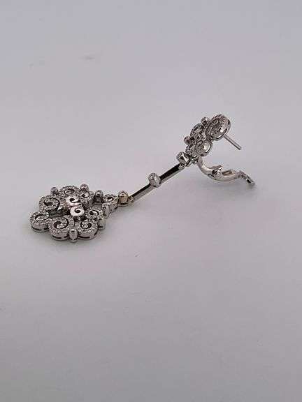 CERTIFIED 18K VINTAGE DIAMOND DANGLE EARRINGS