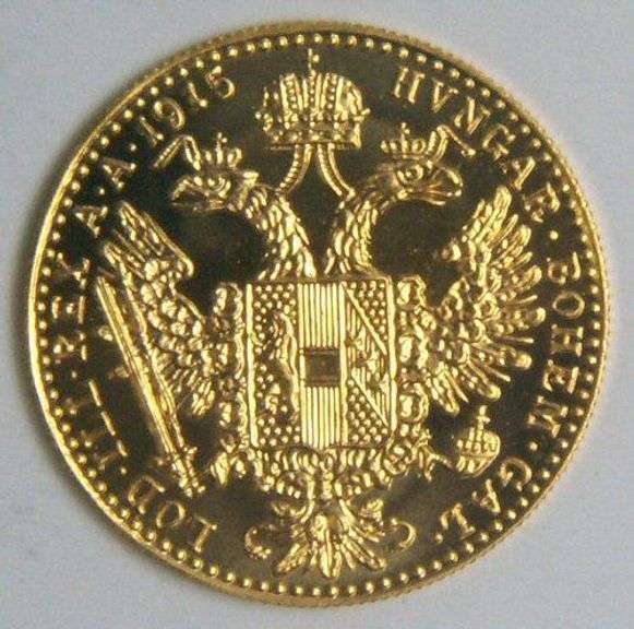 Deep Cameo Prooflike BU Austria 1 Ducat Gold Piece dated 1915